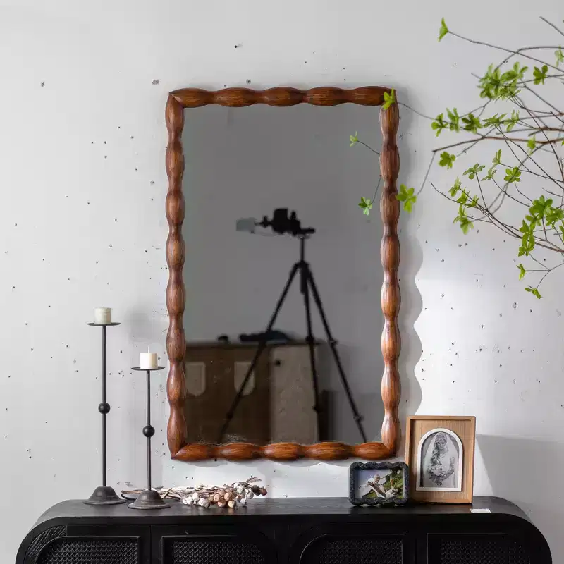 Mid-Century Modern Full-Length Mirror, Wall Mirror Decorative Mirror, Swirl Wood Frame, Walnut
