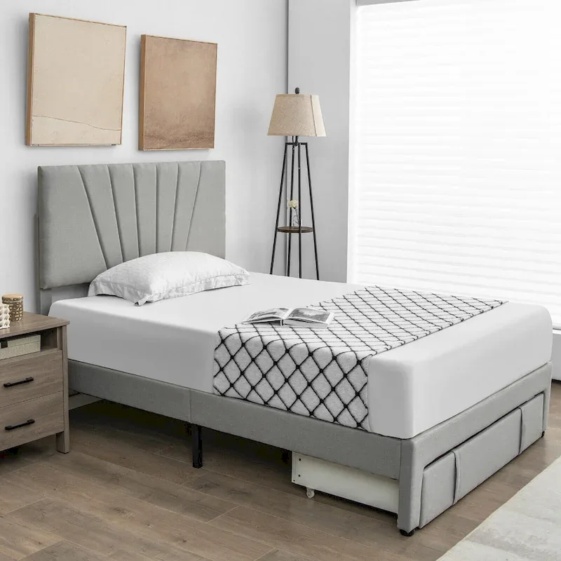 Full/Queen Upholstered Bed Frame Platform Bed with Drawer