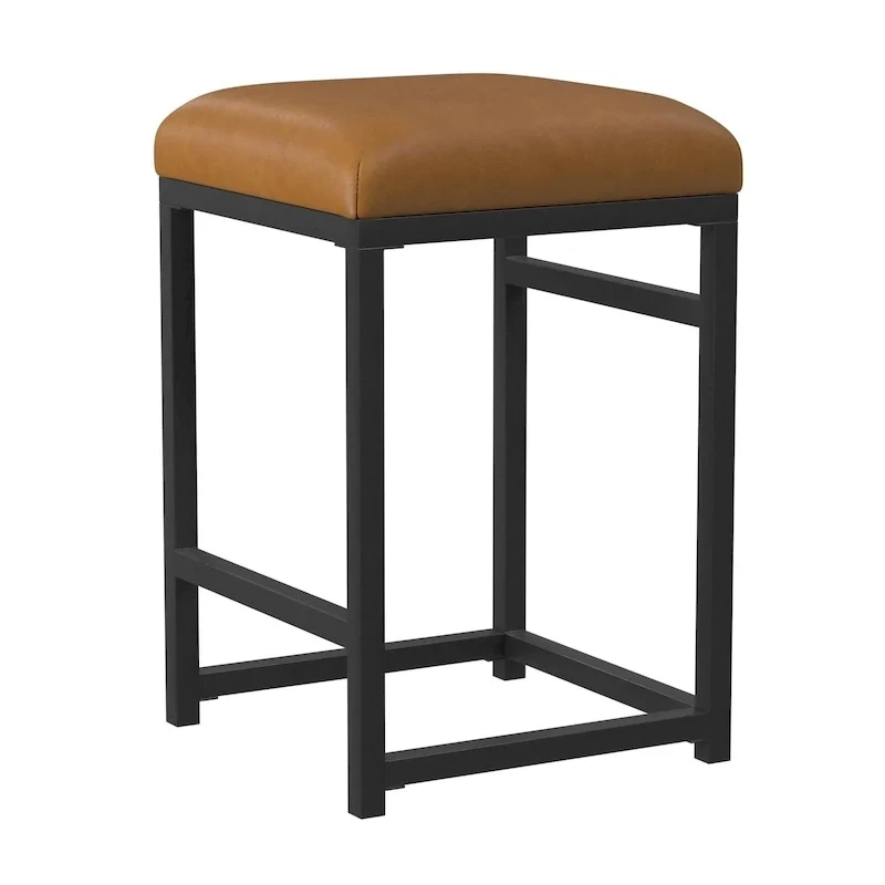 Backless Industrial Metal Counter Stool, 24in Seat Height, Textured Weave Fabric, Black Finish