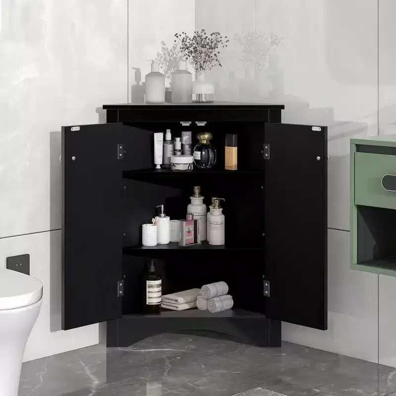 GDFStudio Ellis Modern Wood Bathroom Corner Storage Cabinet with Adjustable Shelf