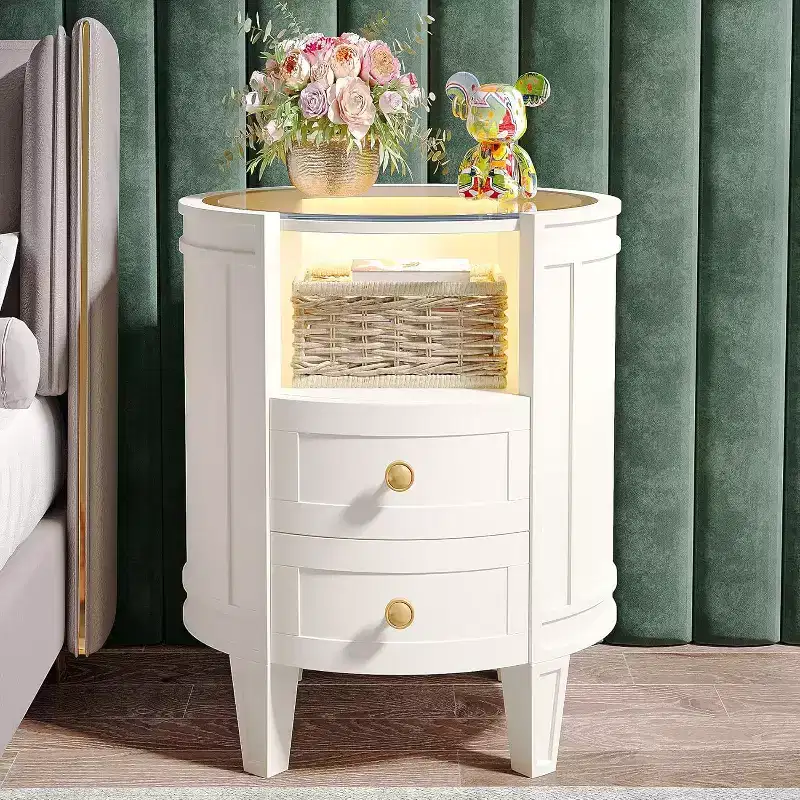 Lantine Modern Oval LED 2-Drawer Nightstand, No Assembly Required