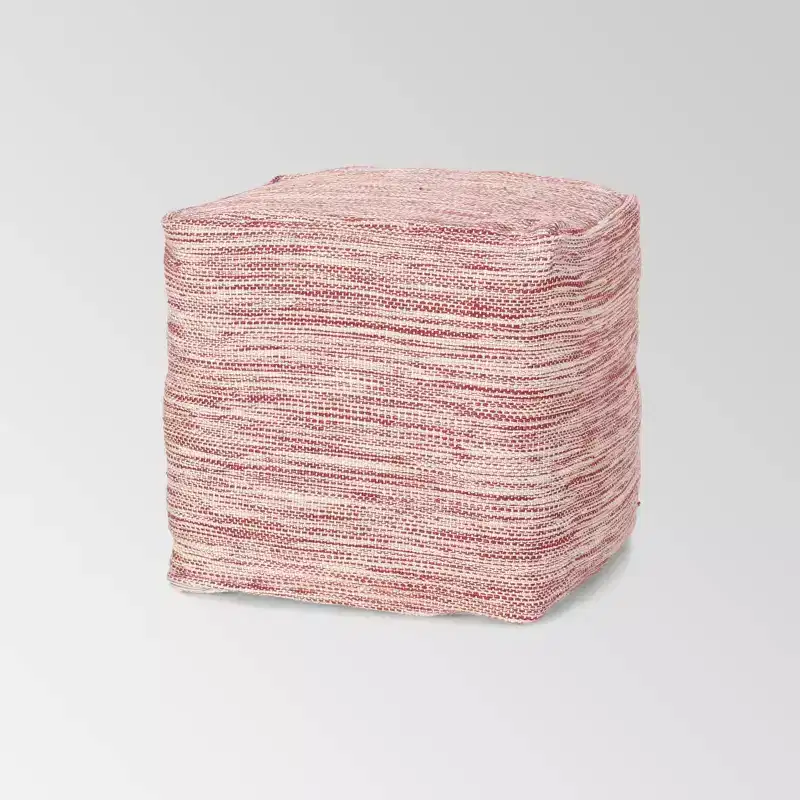 Christopher Knight Home Deja Boho Yarn Pouf Red: Square Upholstered, Spot Clean, No Assembly Required