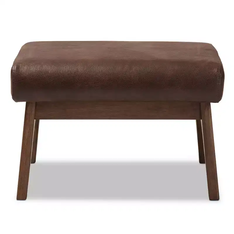 Walnut Brown Faux Leather Mid-Century Ottoman, Seats 1