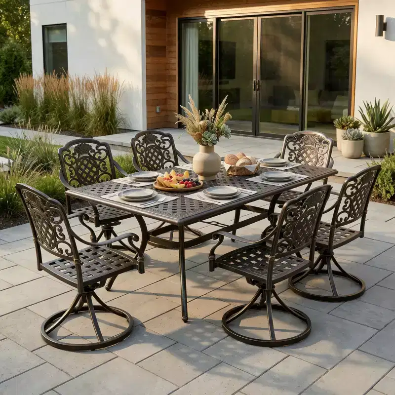 Christopher Knight Home Alistair 7 Piece Outdoor Aluminium Swivel Dining Chairs with Expandable Table