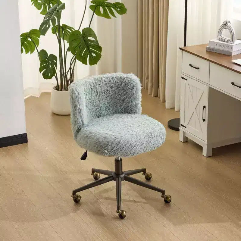 Plush Velvet Swivel Chair Antique Bronze Base With Wheels