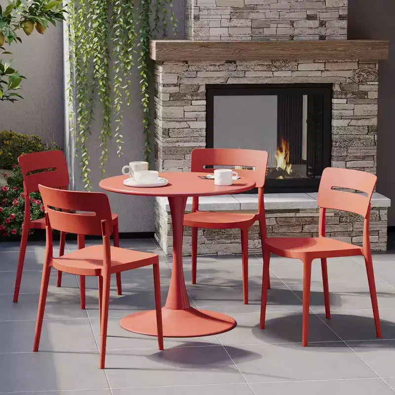 WestinTrends Playa Outdoor Modern Stackable Plastic Patio Dining Chairs (Set of 4), Red