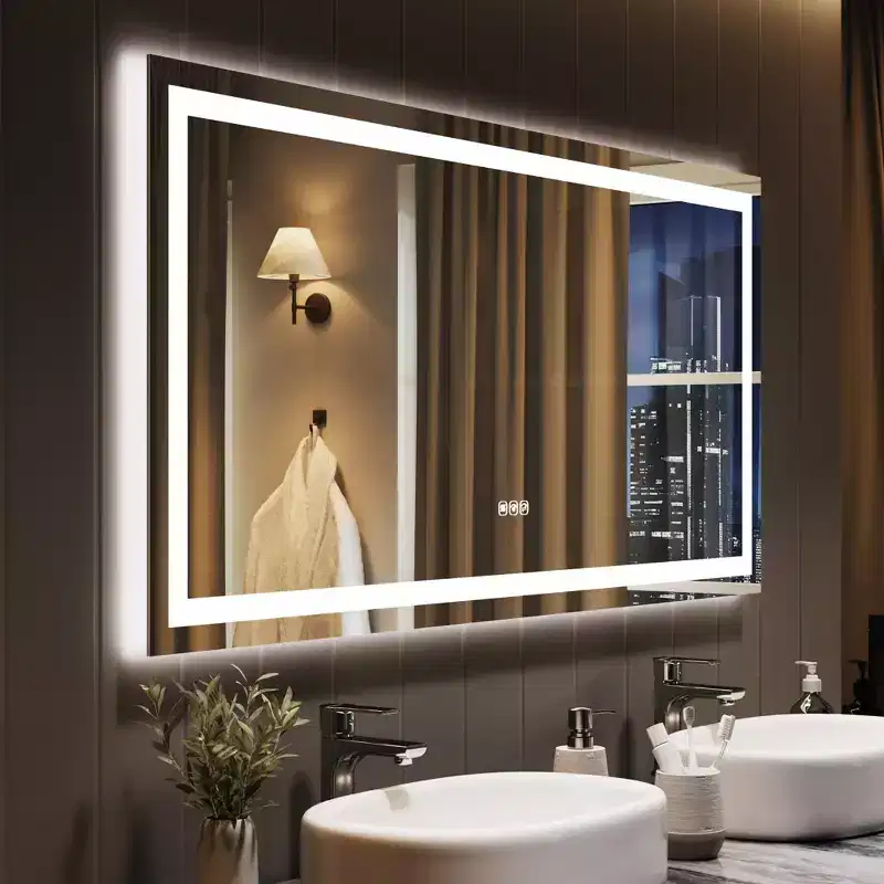 Bathroom Mirror with Lights, Dimmable, Anti-Fog, Backlit + Front Lit, Lighted Bathroom Vanity Mirror for Wall, Memory Function, Shatter-Proof