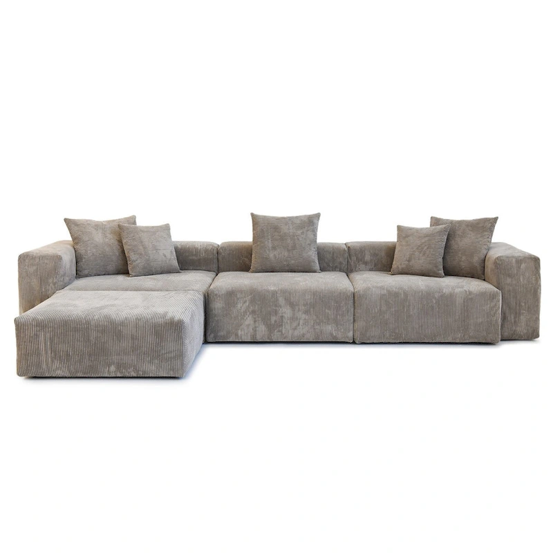 Modern Sectional Couch Sofa with 5 Pillows, Luxurious Modular Sectional Couch with Chaise Ottoman