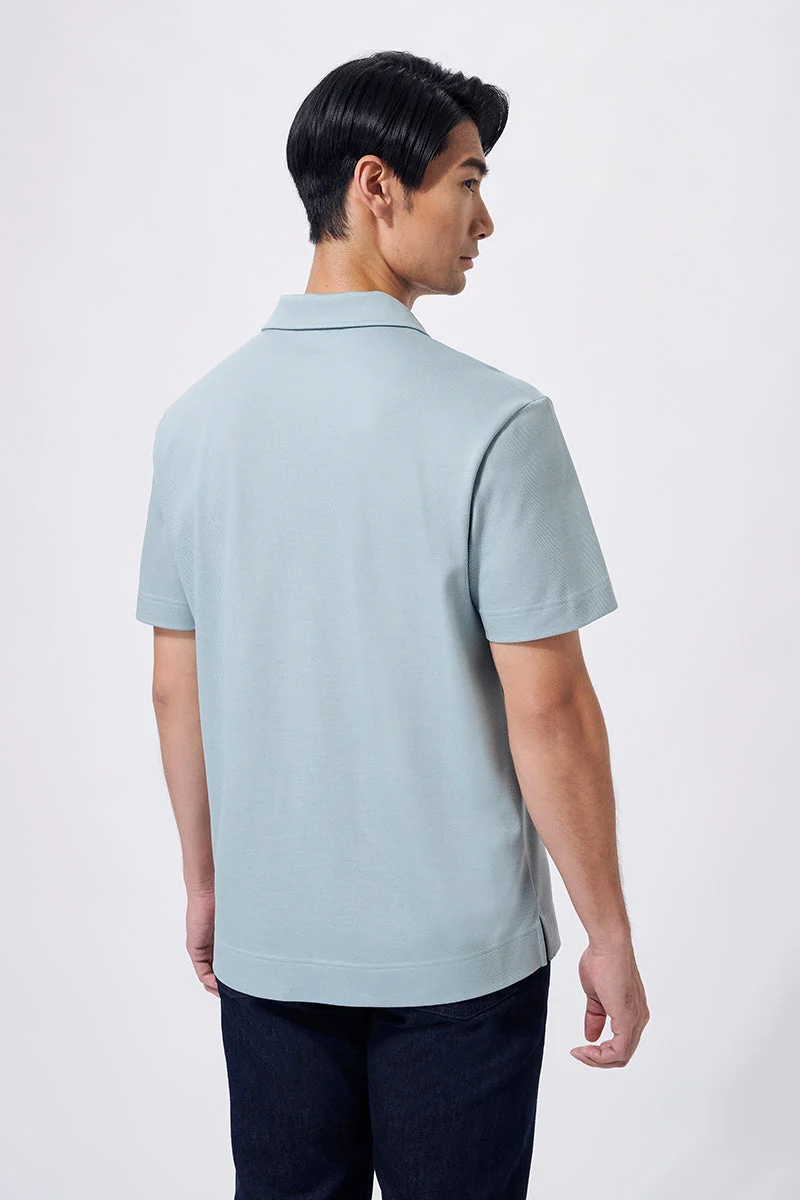 Waffle-Knit Buttonless Polo – Teal Green