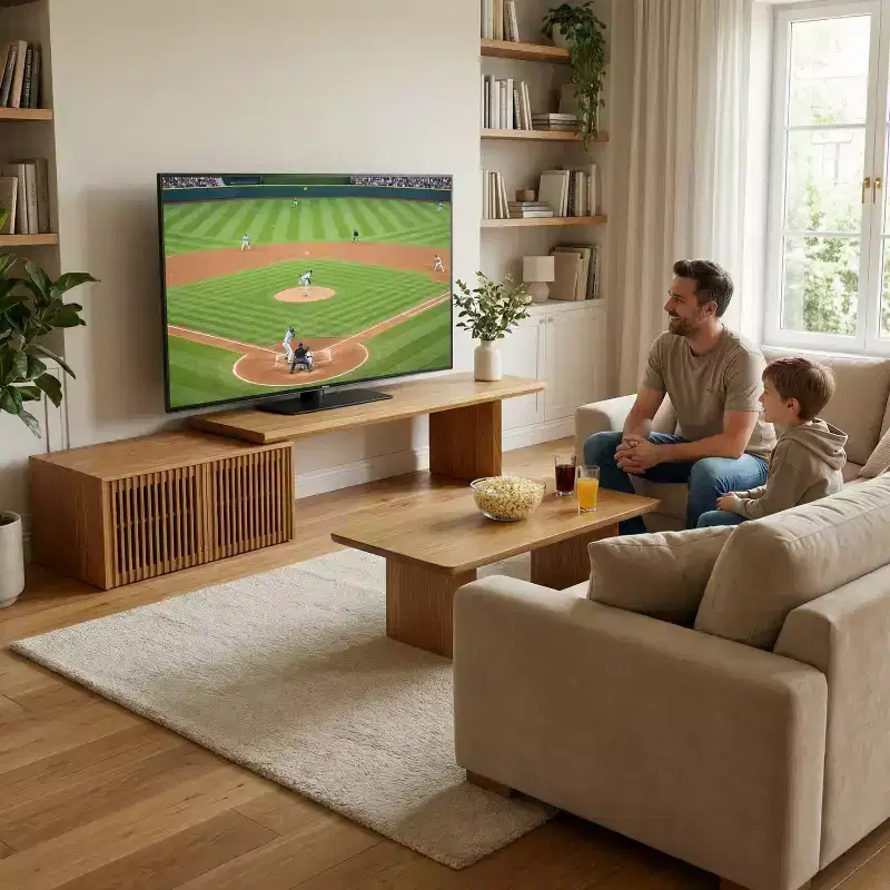 JVNOXK Extendable TV Media Console (78.7-110), Modern Entertainment Center with Storage for 55+ Inch TVs Natural