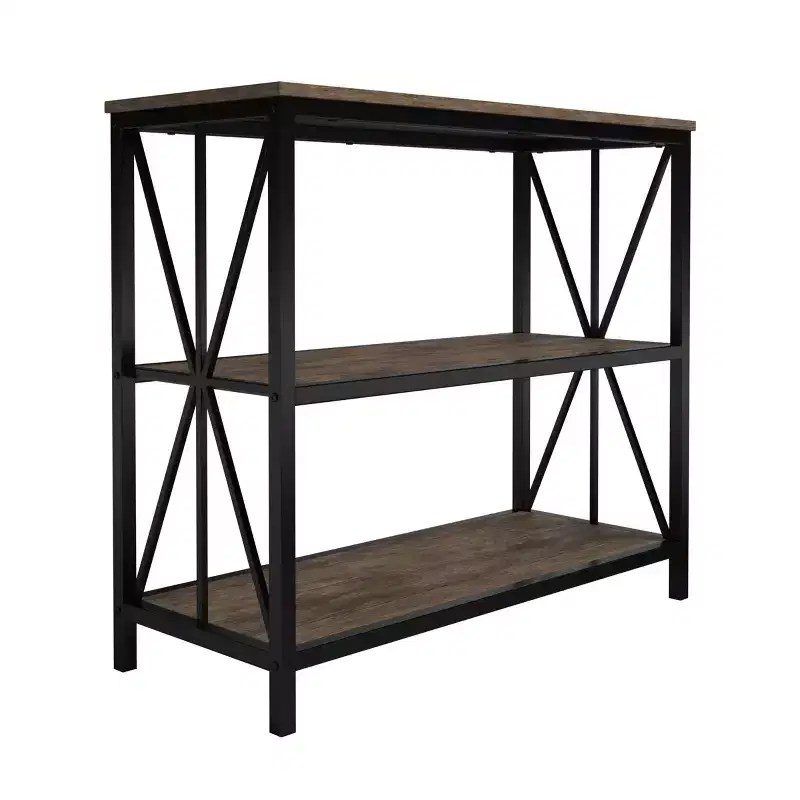 Lavish Home Freestanding 3-Tier Bookshelf  Industrial Wood and Metal Shelving, Brown Woodgrain