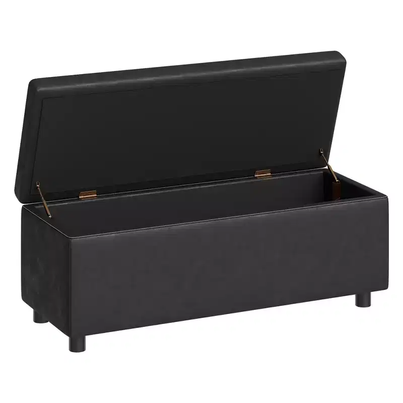 PU Leather Stool with PU+Yang Wood+Sponge+Plastic Construction, Storage Feature, Durable Plastic Footrest, Comfortable and Stylish