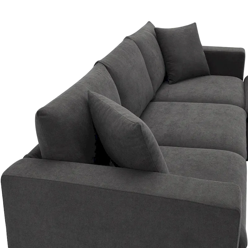 Modern Sectional Sofa,L-shaped Couch Set with 2 Free pillows,4-seat Polyester Fabric Couch Set with Convertible Ottoman