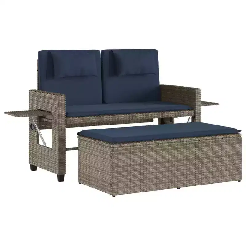 vidaXL Reclining Patio Bench with Cushions Seating Poly Rattan