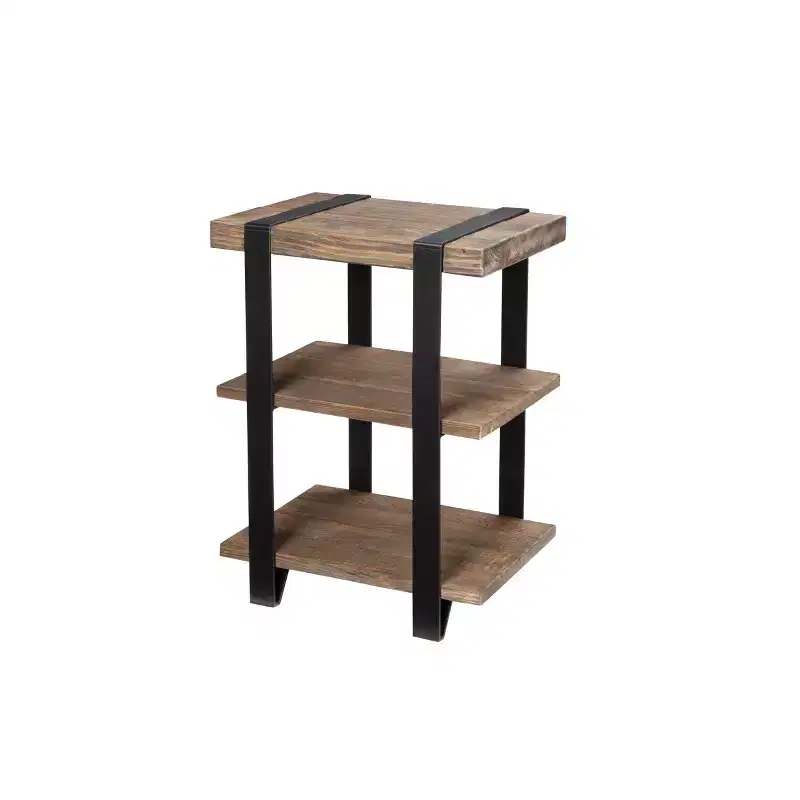 20"  2 Shelf Solid Wood and Metal End Table - : Industrial, Rustic Design