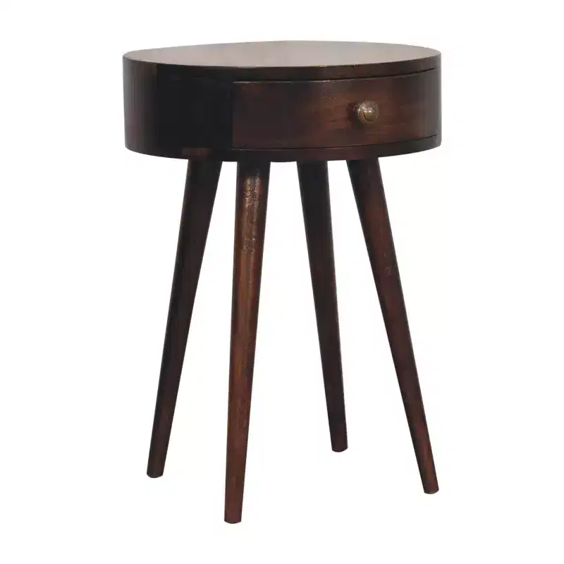 HomeRoots 22 Walnut Solid Wood Round One Drawer Nightstand