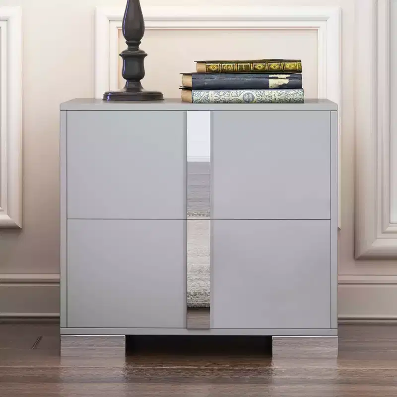MAYEERTY Nightstand with Metal Foot 2 Drawers for Bedroom Living Room Gray