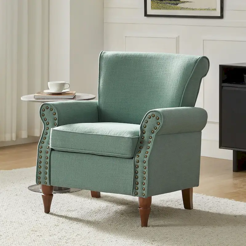 Nyctelius Upholstered Comfy Accent chair with Turned Wooden Legs and Nailhead Trim Set of 2 by HULALA HOME