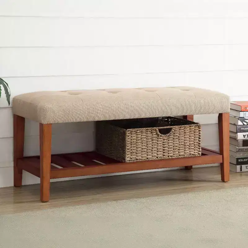 Okak Modern 2-Tier Tufted Button Ottoman Bench Shoe Bench with Open Storage Shelf,Upholstered Storage Bench for Entryway,Living Room