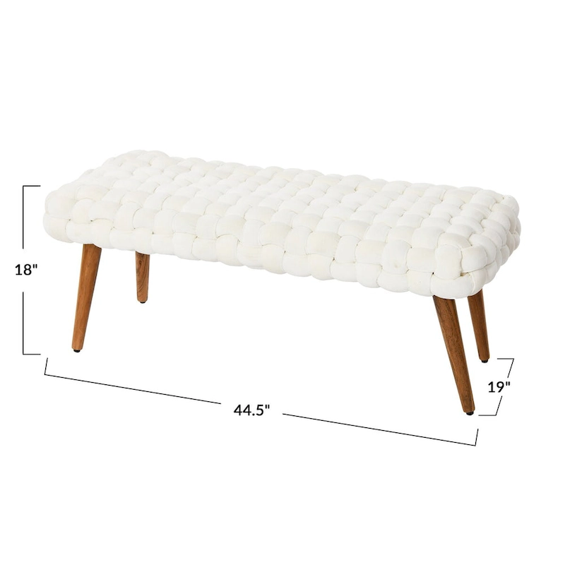 Chunky Woven Velvet Entryway Bench with Wood Legs