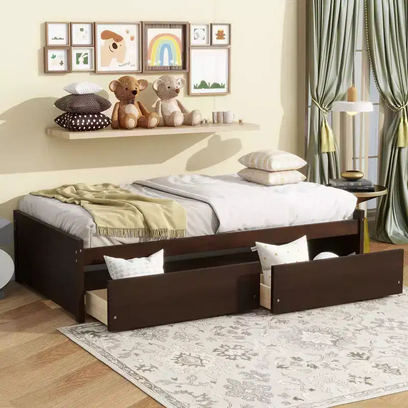 Twin Size Platform Bed with Drawers, Wood Daybed with Storage for Bedroom
