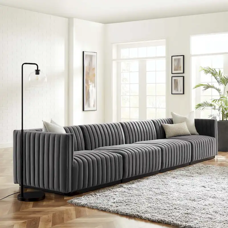 Channel Tufted Velvet Upholstered Sofa