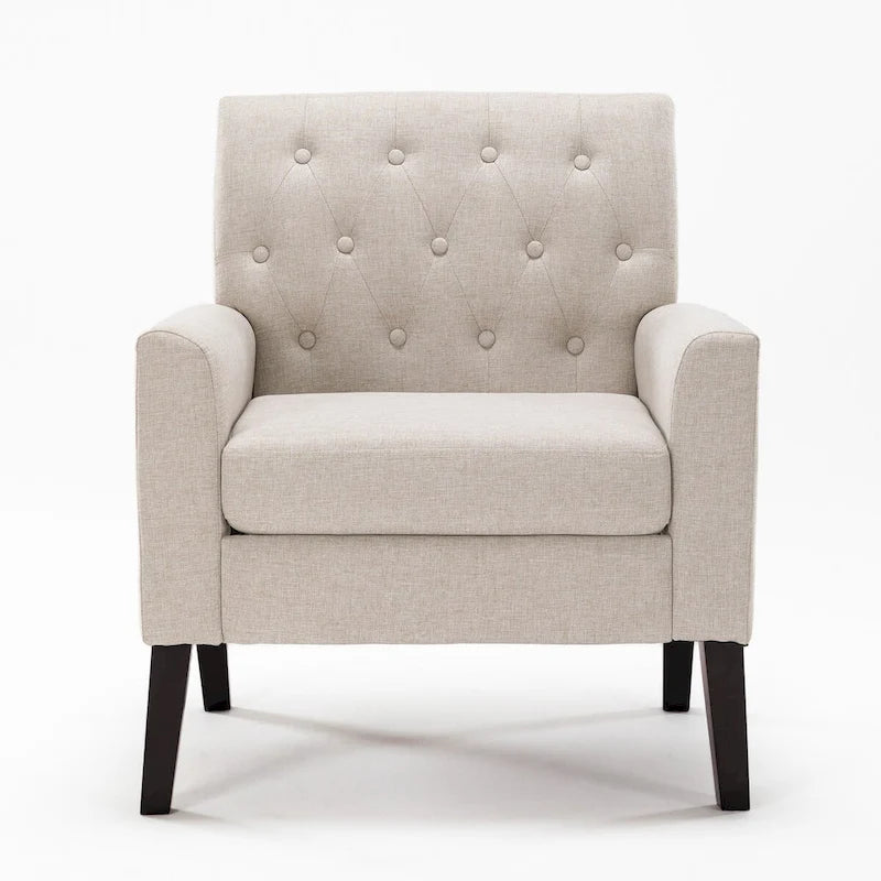 Linen Accent Chair Comfy Living Room Chair with Arms Upholstered Button Tufted Armchair Modern Arm Chairs Set Of 2
