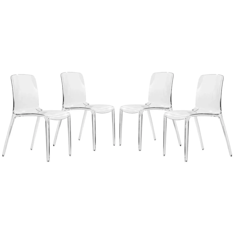 Stackable Acrylic Minimalist Plastic Dining Chair Modern Full Back Transparent Accent Side Chair for Kitchen Set of 4