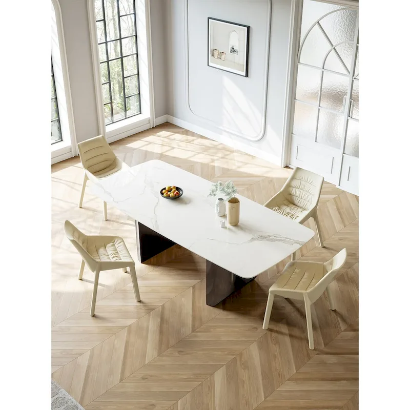 Lesly White 62.99 in. With Black Pedestal Dining Table (6 Seats) - 62.99D31.49W29.52H