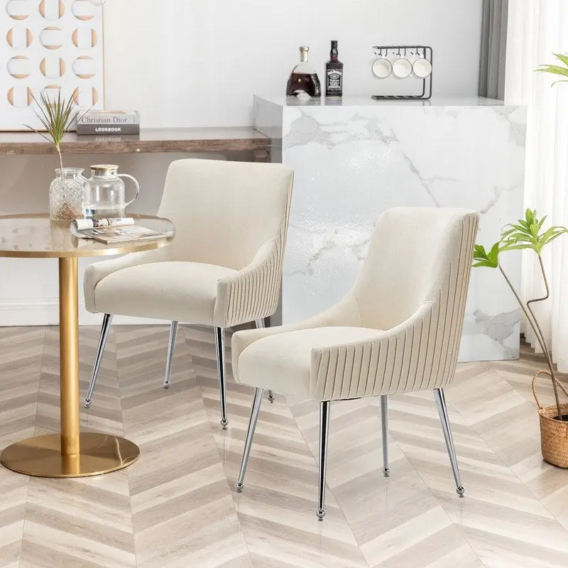 SEYNAR Modern Velvet Pleated Finish Back Dining Chair Set of 4 with Rear Handle
