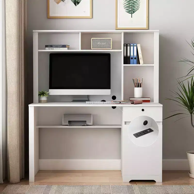 Computer Desk with Drawers, 3 AC Outlets & 2 USB Ports