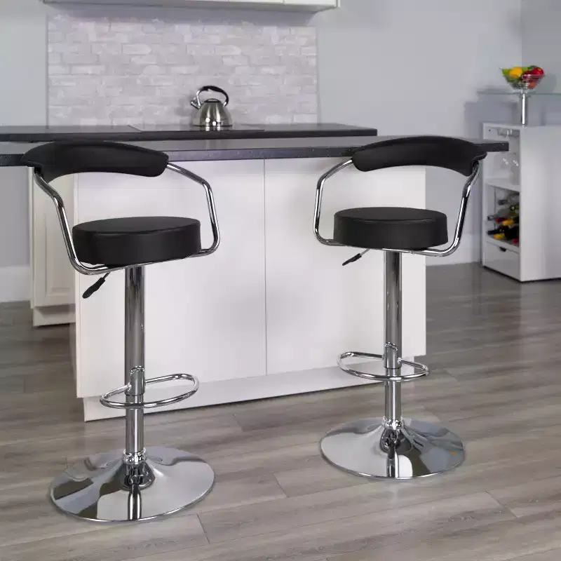 Contemporary Vinyl Adjustable Height Barstool with Arms and Chrome Base