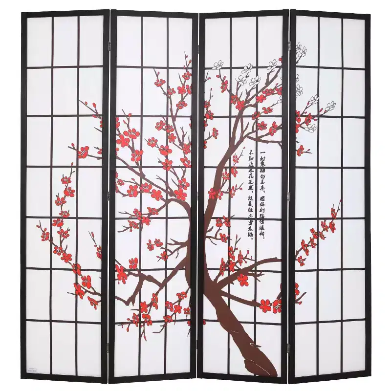 Elegant Folding Room Divider 4-Panel 6ft Screen Divider Folding Privacy Divider with Solid Wood Frame Shoji Panels