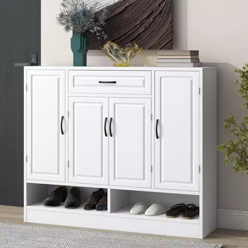 Shoe Cabinet, Storage Cabinet with 4 Doors, 1 Drawer and Adjustable Shelves, Entryway Cabinet for Entryway, Living Room