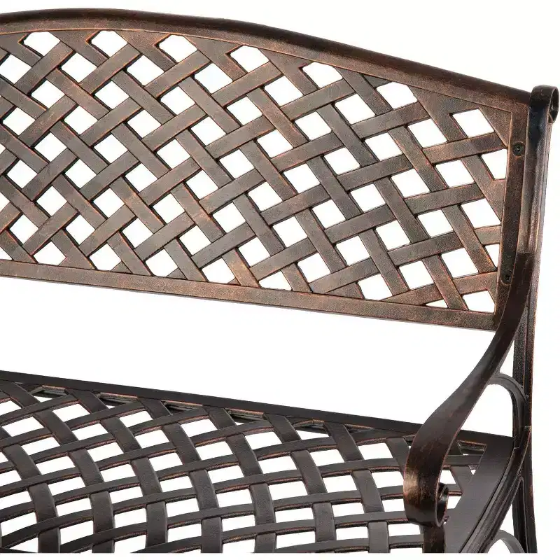 Balkene Home 61491 Patio Bench, Cast Aluminum, Lightweight & Sturdy, Garden/Backyard, Basketweave Design, Antique Bronze