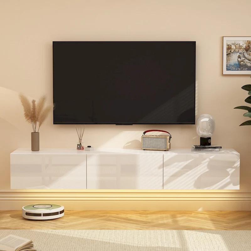 63 TV Stand Hanging TV Consoles Wall TV Cabinet with LED Entertain