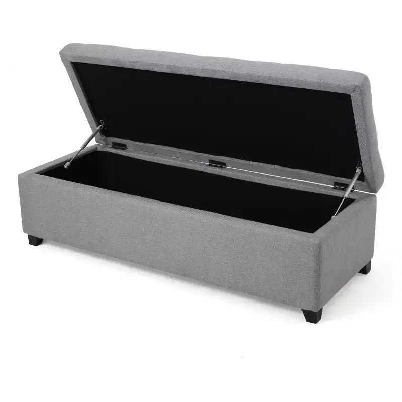 Brentwood Storage Ottoman - Gray - Christopher Knight Home: Tufted Lid, Pressure Hinges, Polyester