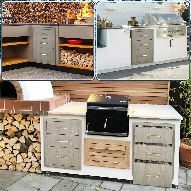 20 Heavy Duty Stainless Steel Triple Drawer Storage Cabinet for Outdoor Kitchen - Weather-Resistant, Flush Mount, with Handles New Magnolia Color