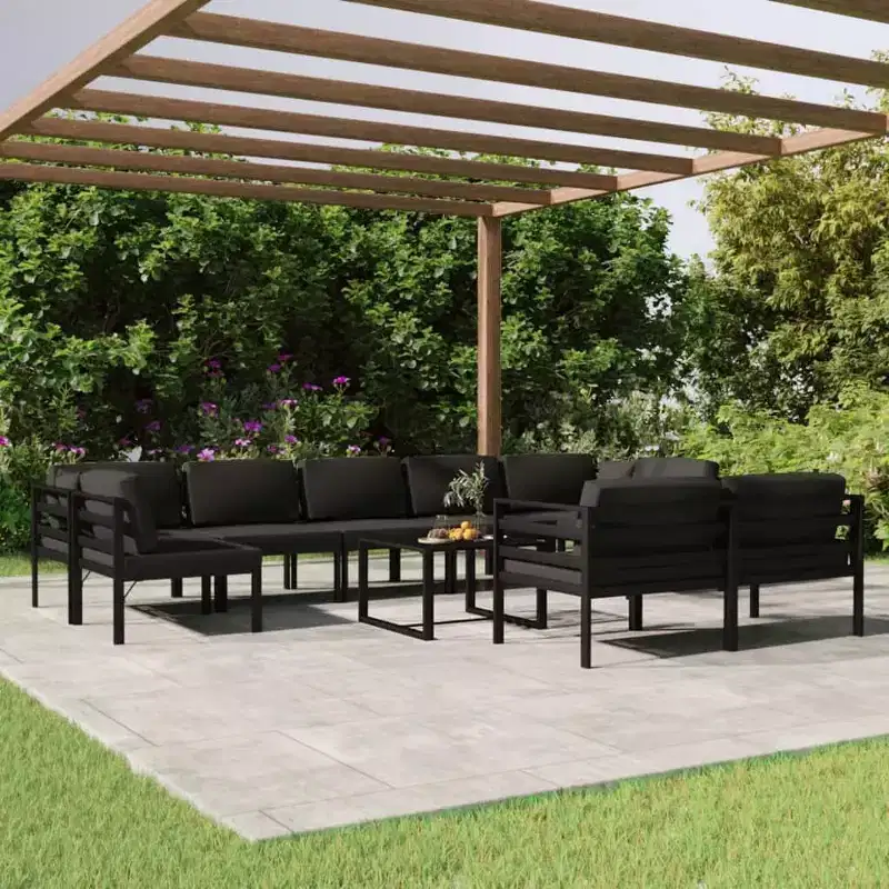 vidaXL Aluminum Patio Lounge Set, Anthracite - 10 Piece Outdoor Seating with Cushions & Pillows - Weather-Resistant, Easy to Clean, Modular Design