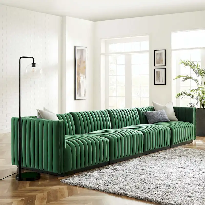 Channel Tufted Velvet Upholstered Sofa