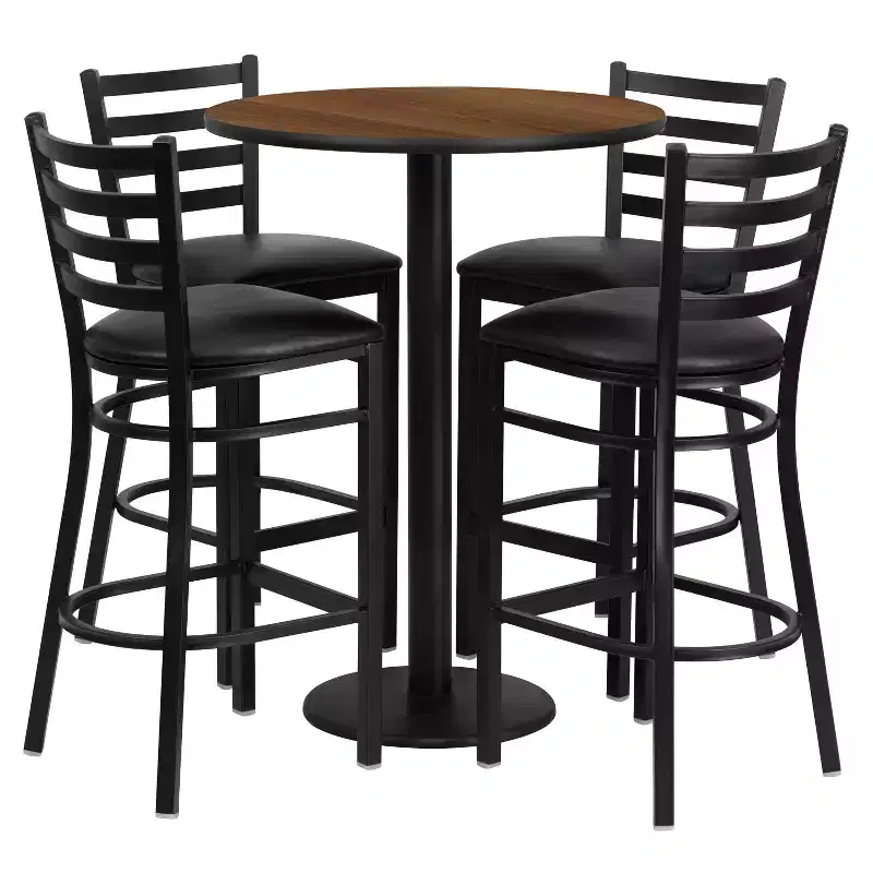 Flash Furniture 30'' Round Laminate Table Set with Round Base and 4 Ladder Back Metal Barstools