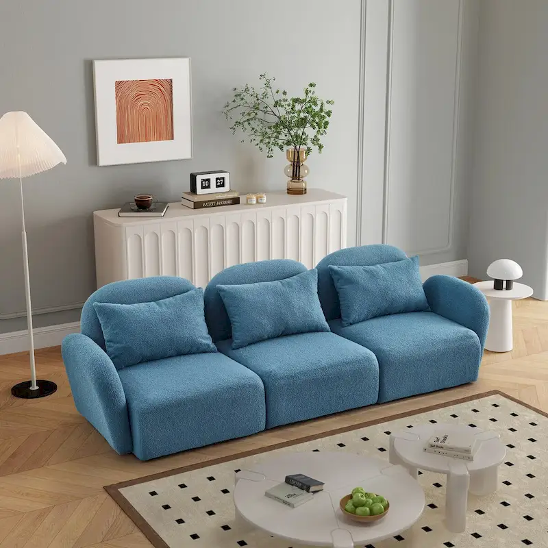 Living Room Furniture Three Seat Lazy Sofa Teddy Fabric White,High quality and durable
