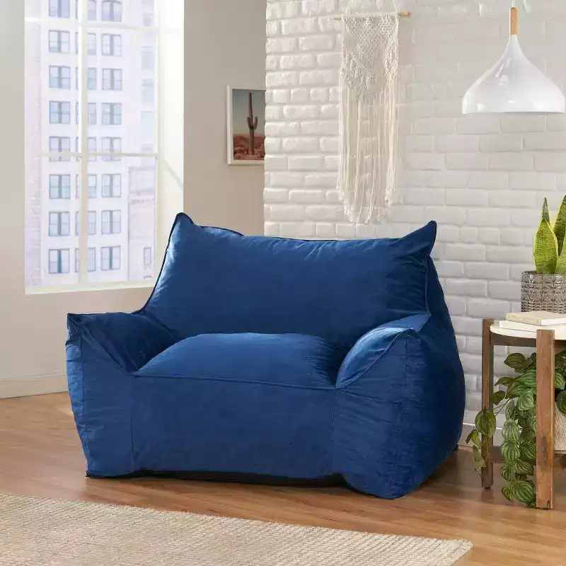 Loubar Modern Velveteen Armrests Bean Bag Chair Navy Blue - Christopher Knight Home