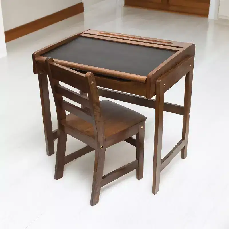 Kids Chalkboard Desk & Chair, Walnut Finish