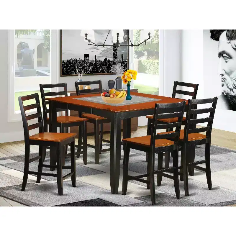 HomeStock Counter Height Dining Set Pub Table 4/6 Chairs 54x54 Inch Kitchen Set