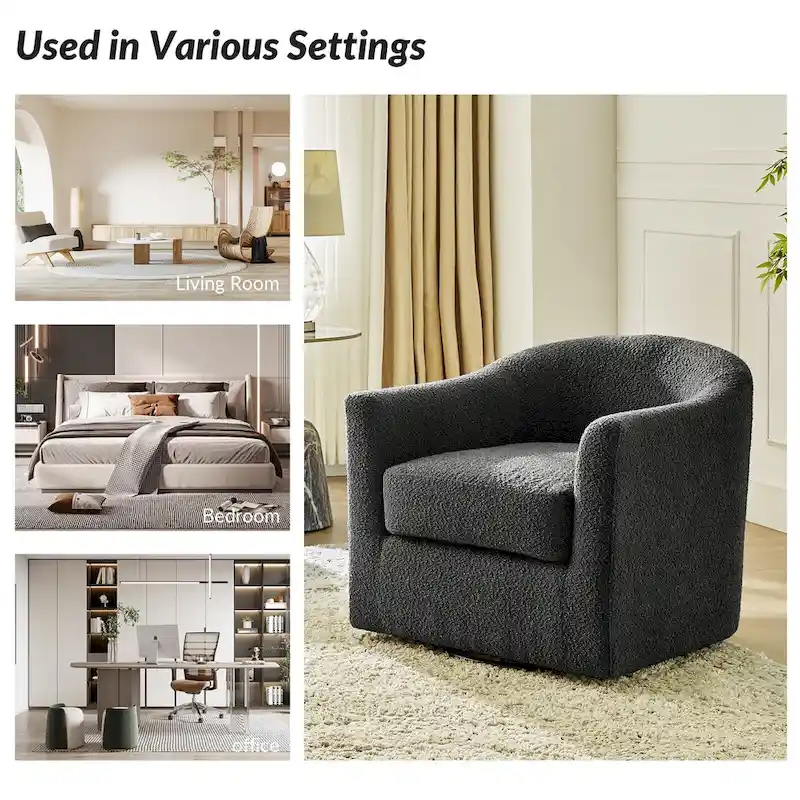 Rita Modern Ergonomic Boucle Upholstered Swivel Barrel Chair Set of 2 by HULALA HOME