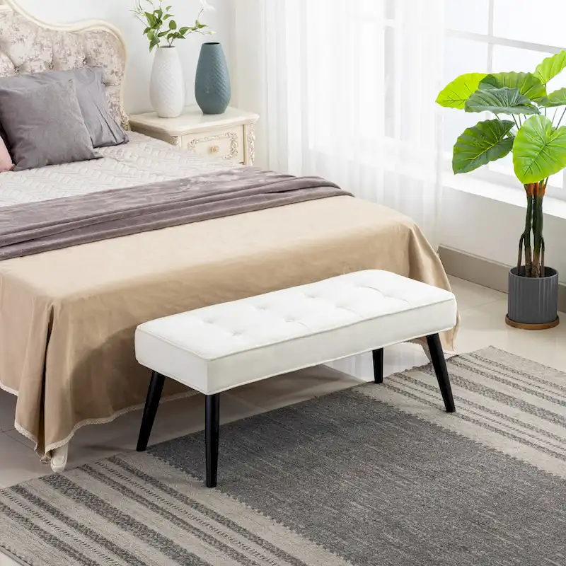 Kipp Velvet Upholstered Button Tufted Bench Ottoman