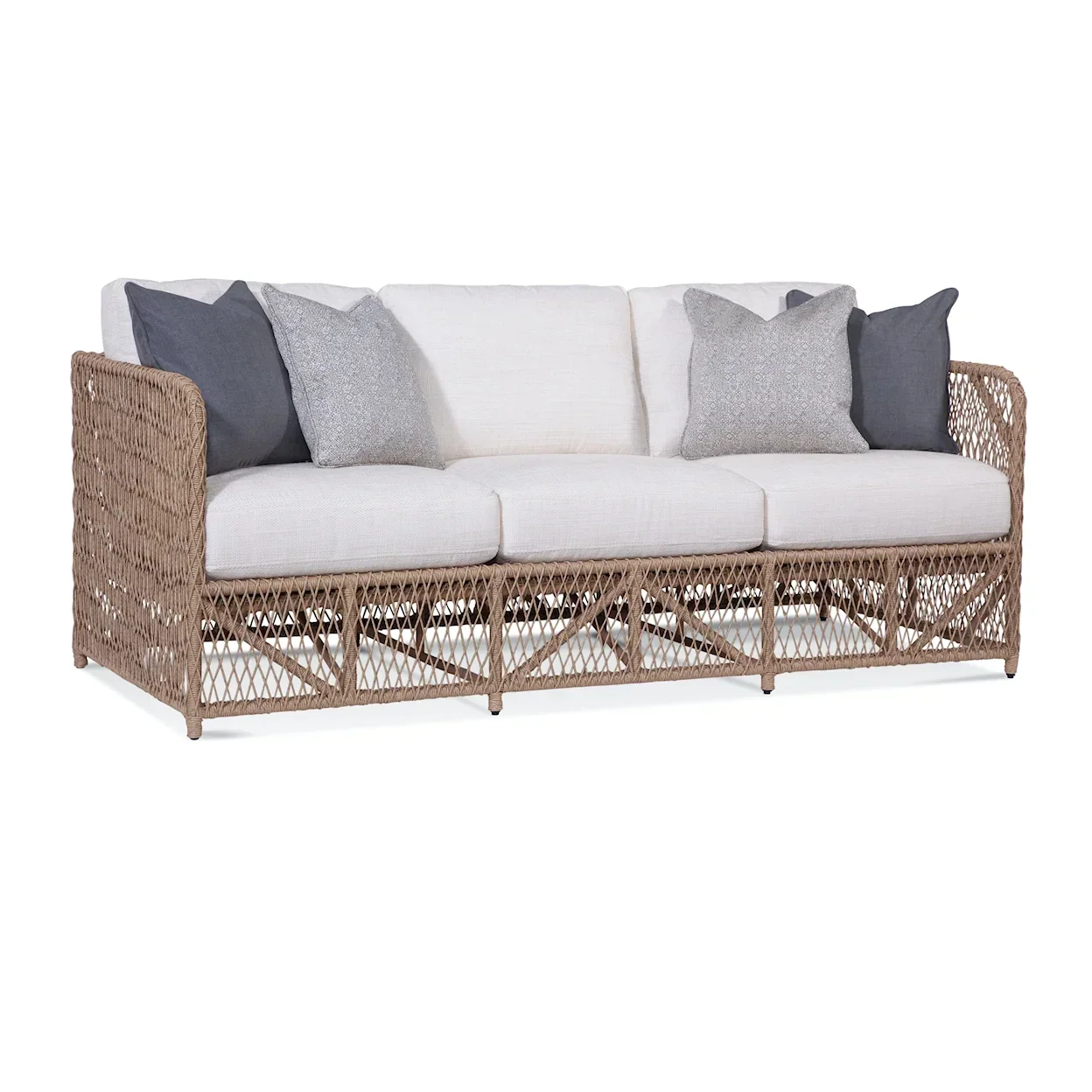 Classic Rattan Outdoor Sofa with Weather-Resistant Cushions and Throw Pillows