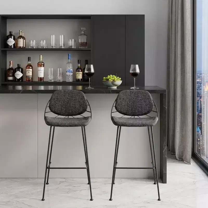 HomeRoots Set of Two 30 Black Steel Low Back Bar Height Bar Chairs