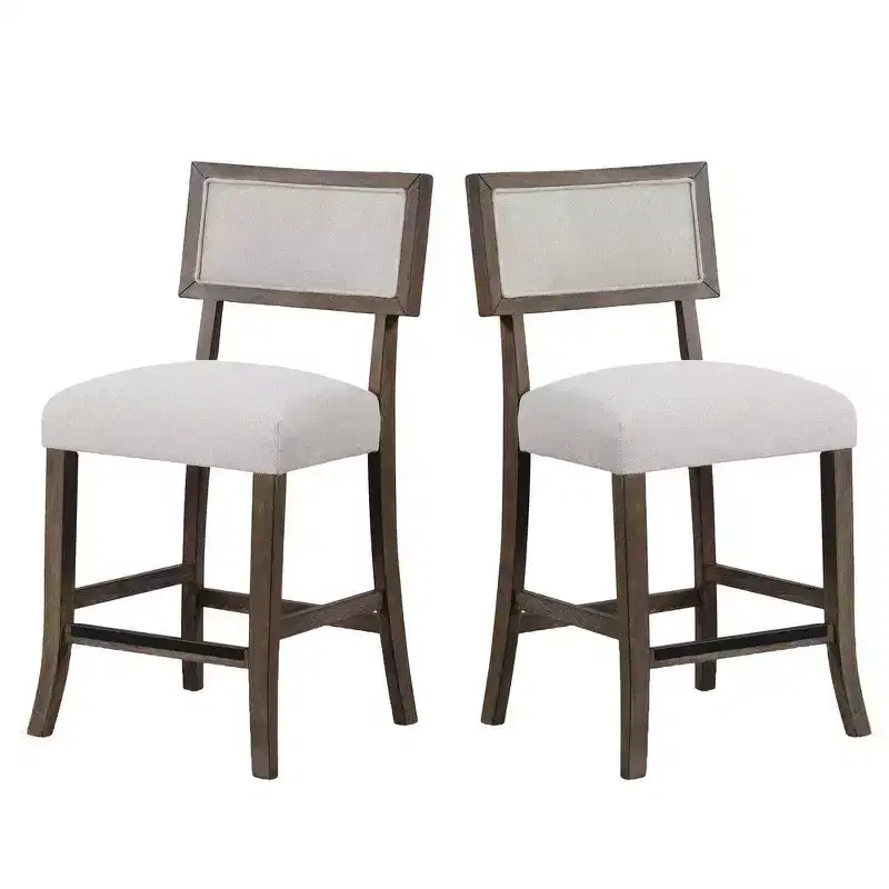 Royal Hampton Counter Stool Chair Set of 2, Dark Walnut Brown, Gray Seat